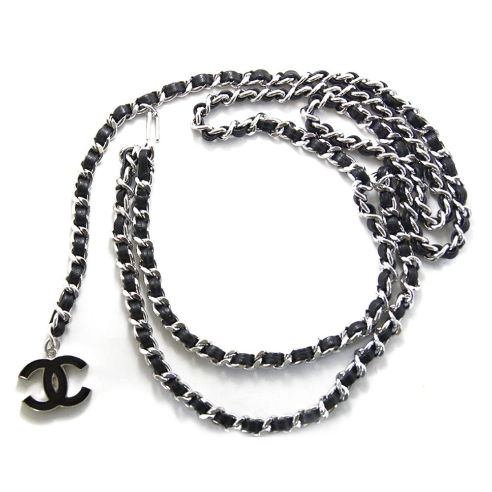 Chanel coco logo with silver/black chain